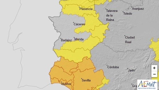 La nueva dana pone a gran parte de Extremadura en alerta amarilla