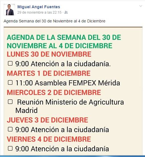 El alcalde de la localidad hace pública su agenda