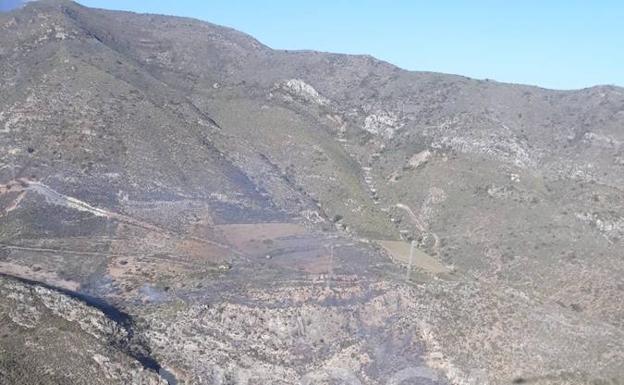 Zona afectada por el fuego en el municipio de Adra. 