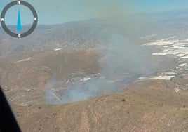 Un incendio forestal en el paraje Río Chico de Berja obliga a desplegar medios aéreos y terrestres