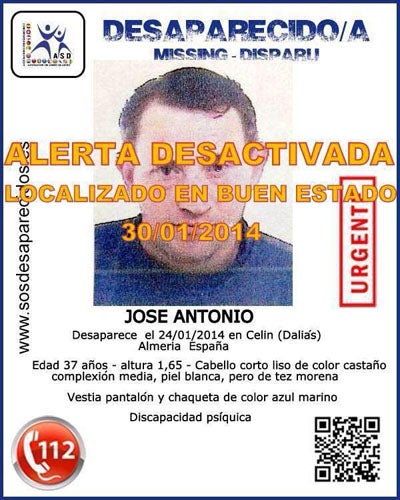Localizan en buen estado al hombre con discapacidad psíquica desaparecido hace cinco días en Dalías