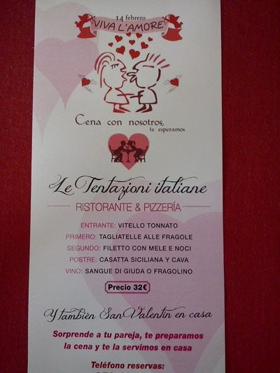 Menú en Le Tentazione para San Valentín