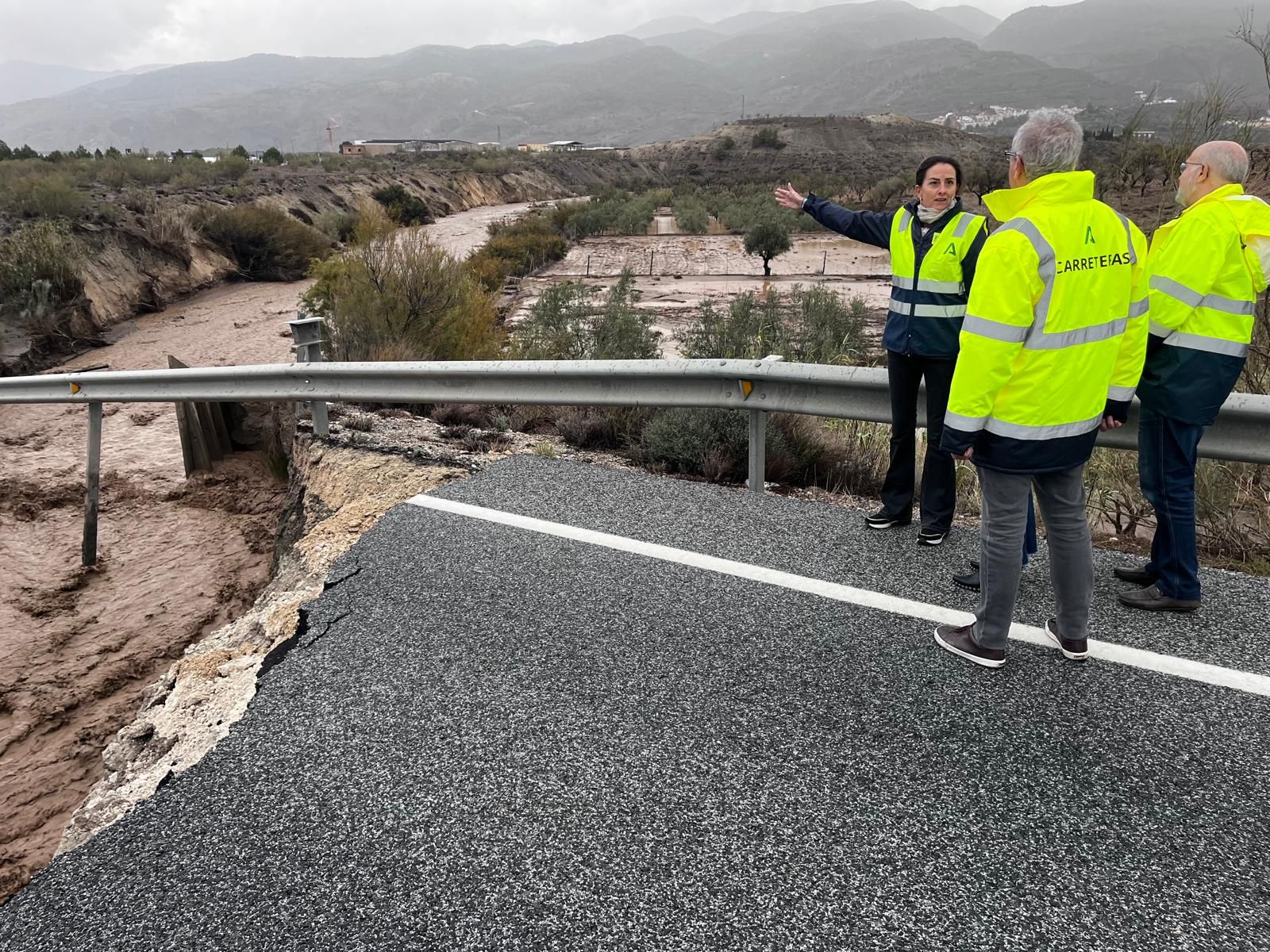 Visita de la delegada del Gobierno a la carretera de Serón destrozada.