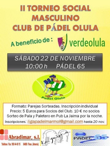 II Torneo Social Masculino Club de Pádel Olula a beneficio de Ver de Olula