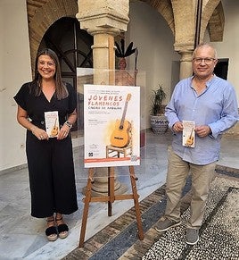 Azucena Cepedello y Antonio Gómez posan con los carteles.
