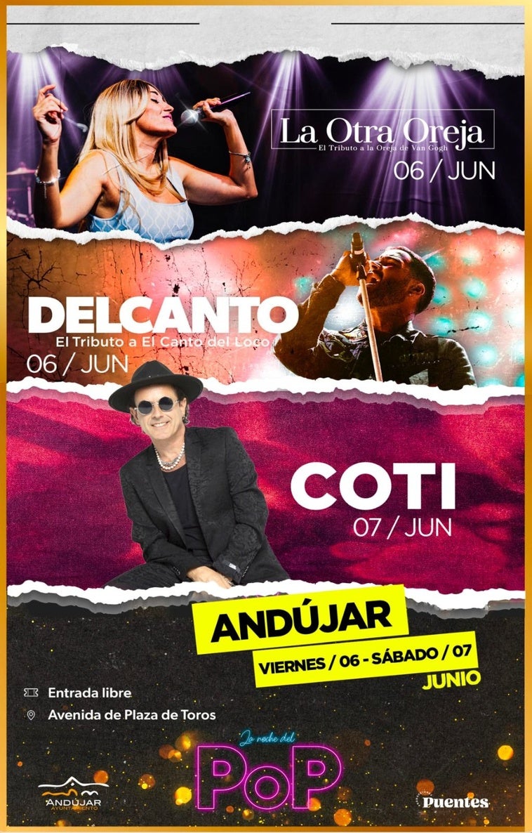 El artista internacional 'Coti' y los tributos a La Oreja de Van Gogh y el Canto del Loco llegarán a Andújar