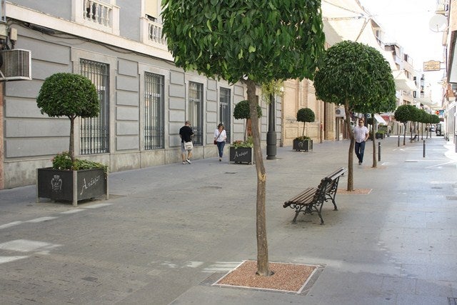 Nueva gravilla en los alcorques del Centro Comercial Abierto para eliminar barreras y embellecer el entorno
