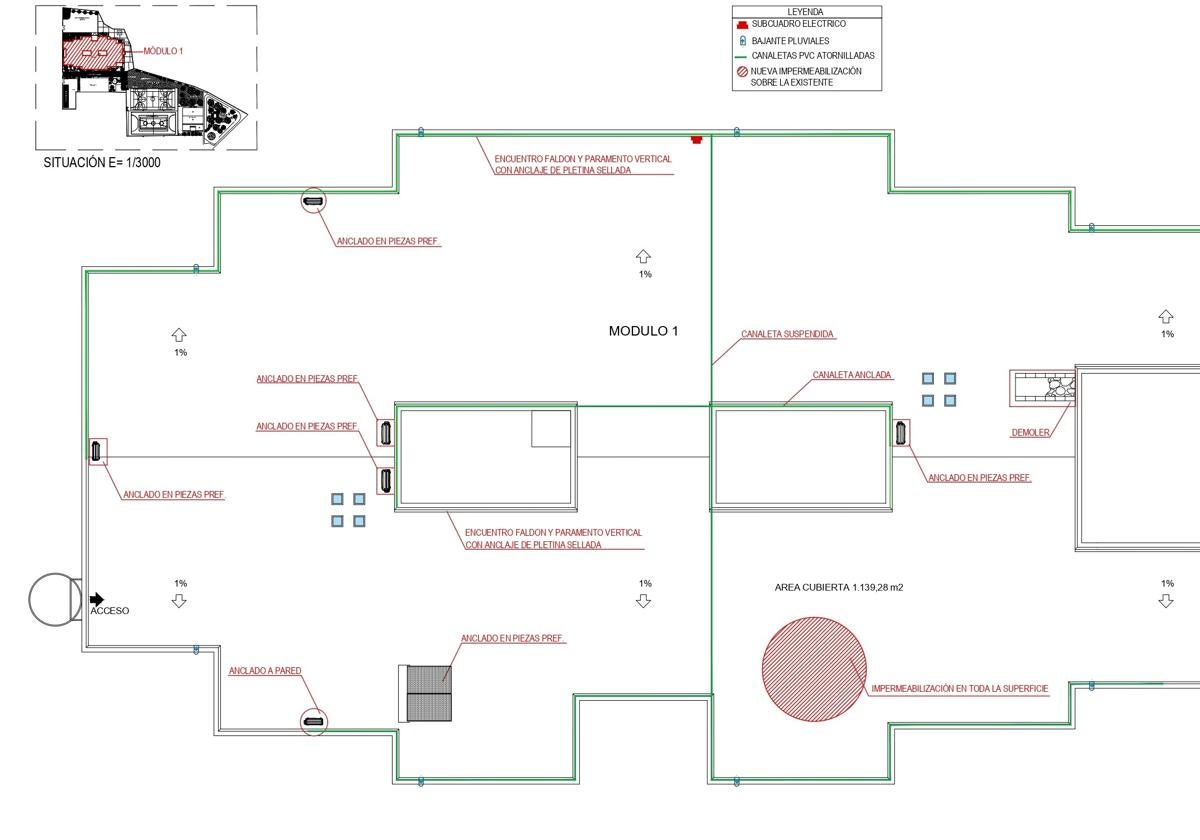 Plano del proyecto de la reparación de la cubierta del centro.