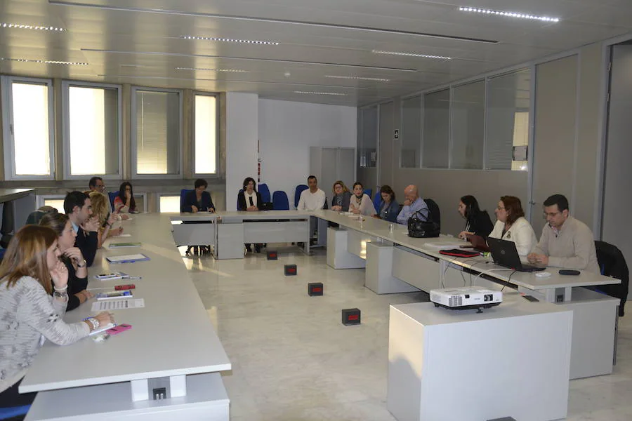 Al fondo, la delegada del Gobierno en Andalucía, durante su encuentro con los profesionales que reciben ya la formación. 