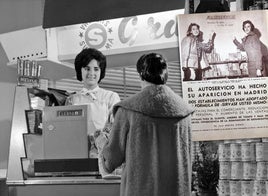 Una mujer paga en la caja del supermercado Superma de Madrid en 1960.