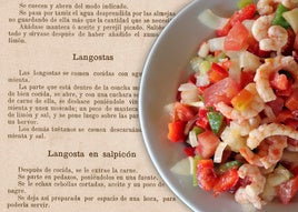 Plato de salpicón de marisco y receta de langosta en salpicón en 'El cocinero universal' (1894).