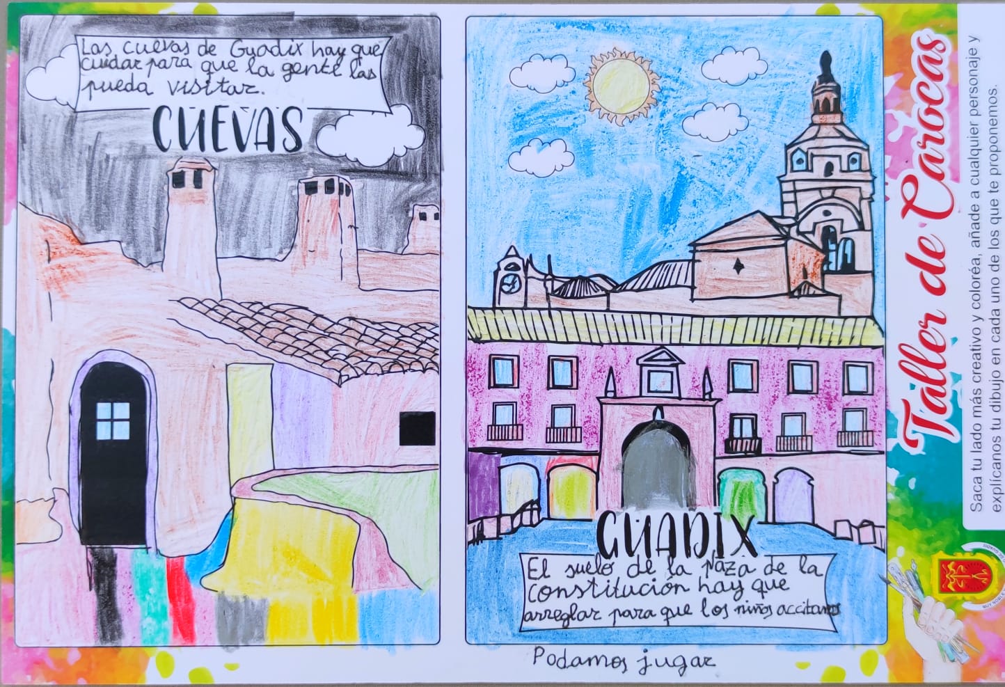 Trabajos del taller de aprendizaje para elaborar carocas organizado por la concejalía de Fiestas del Ayuntamiento de Guadix, dirigido a niños y niñas con edades comprendidas entre los 7 y los 12 años y que ha sido impartido por la asociación Atani
