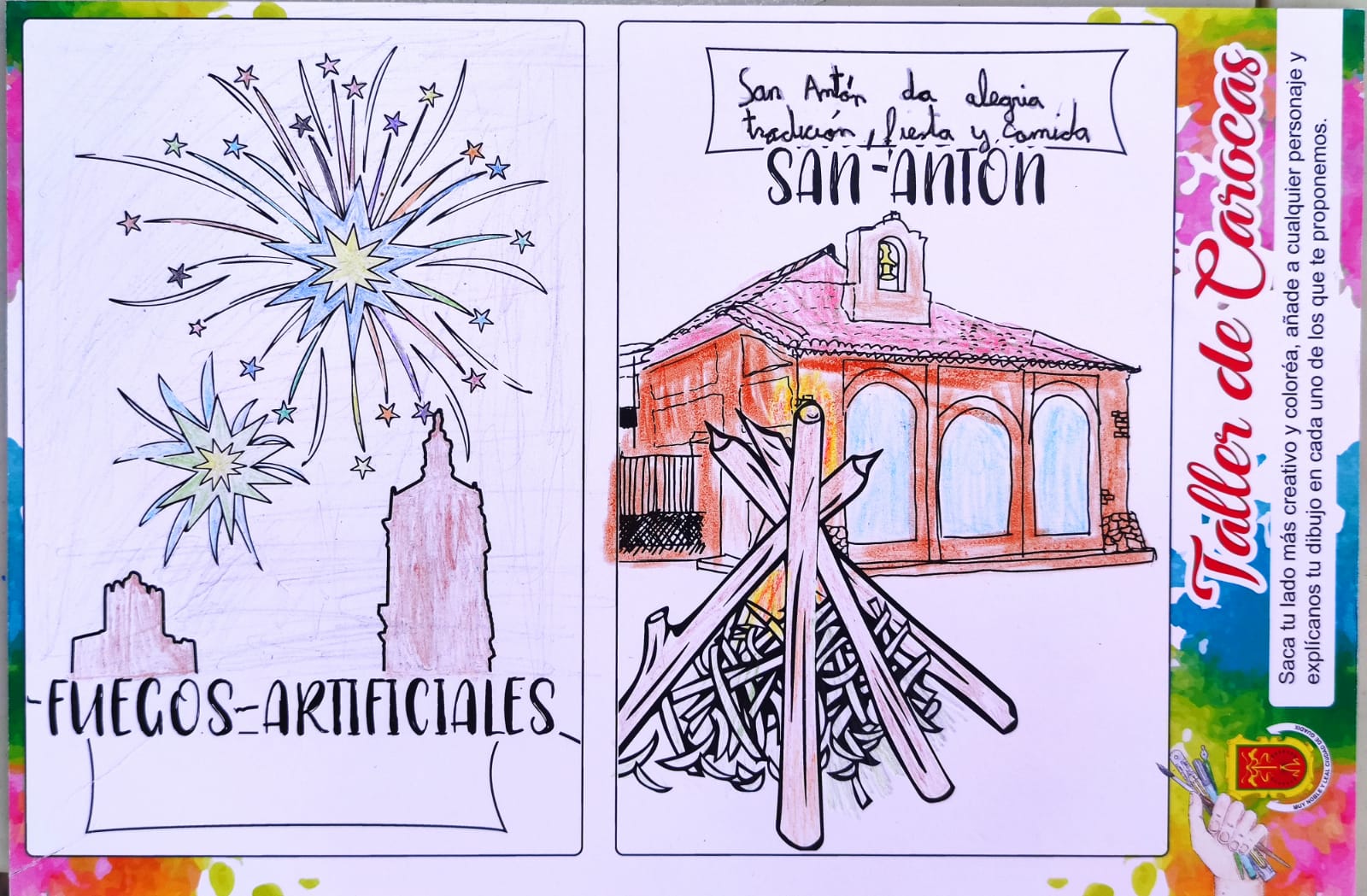Trabajos del taller de aprendizaje para elaborar carocas organizado por la concejalía de Fiestas del Ayuntamiento de Guadix, dirigido a niños y niñas con edades comprendidas entre los 7 y los 12 años y que ha sido impartido por la asociación Atani