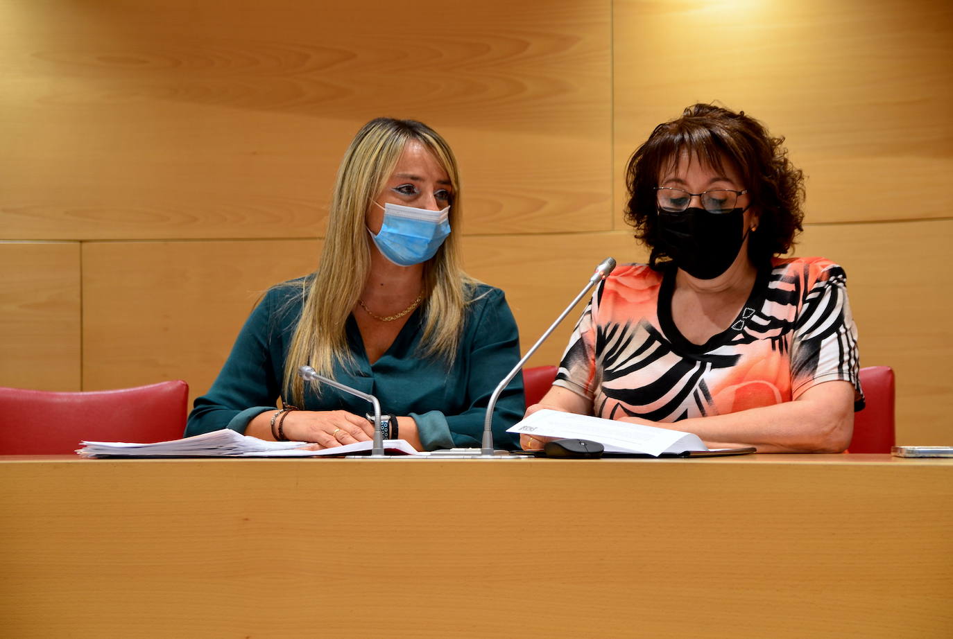 La portavoz socialista, Carolina Higueras, escucha emocionada la despedida de Ana García.