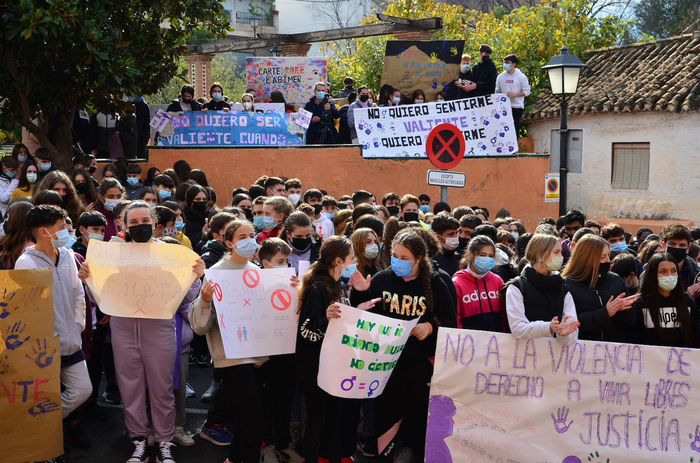 Fotos: Los estudiantes de Huétor Vega alzan la voz contra la violencia de género