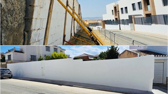 El Ayuntamiento arregla un muro en la calle Zahareña que llevaba años apuntalado