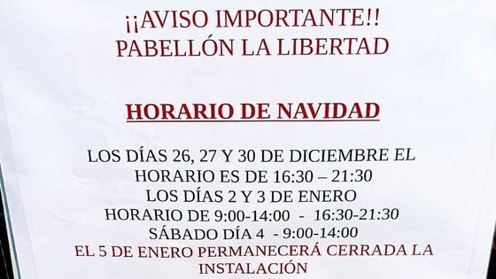 El Pabellón Municipal de Deportes de Huétor Vega permanecerá abierto durante la Navidad