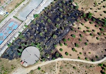 Imagen aérea de la zona afectada por el incendio.