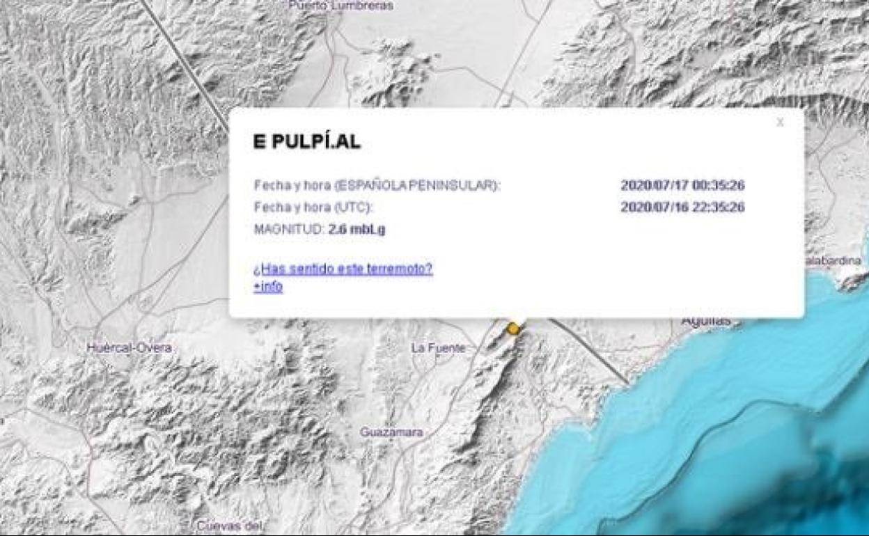 Un terremoto de magnitud 2,6 sobresalta a los vecinos de Pulpí en la medianoche