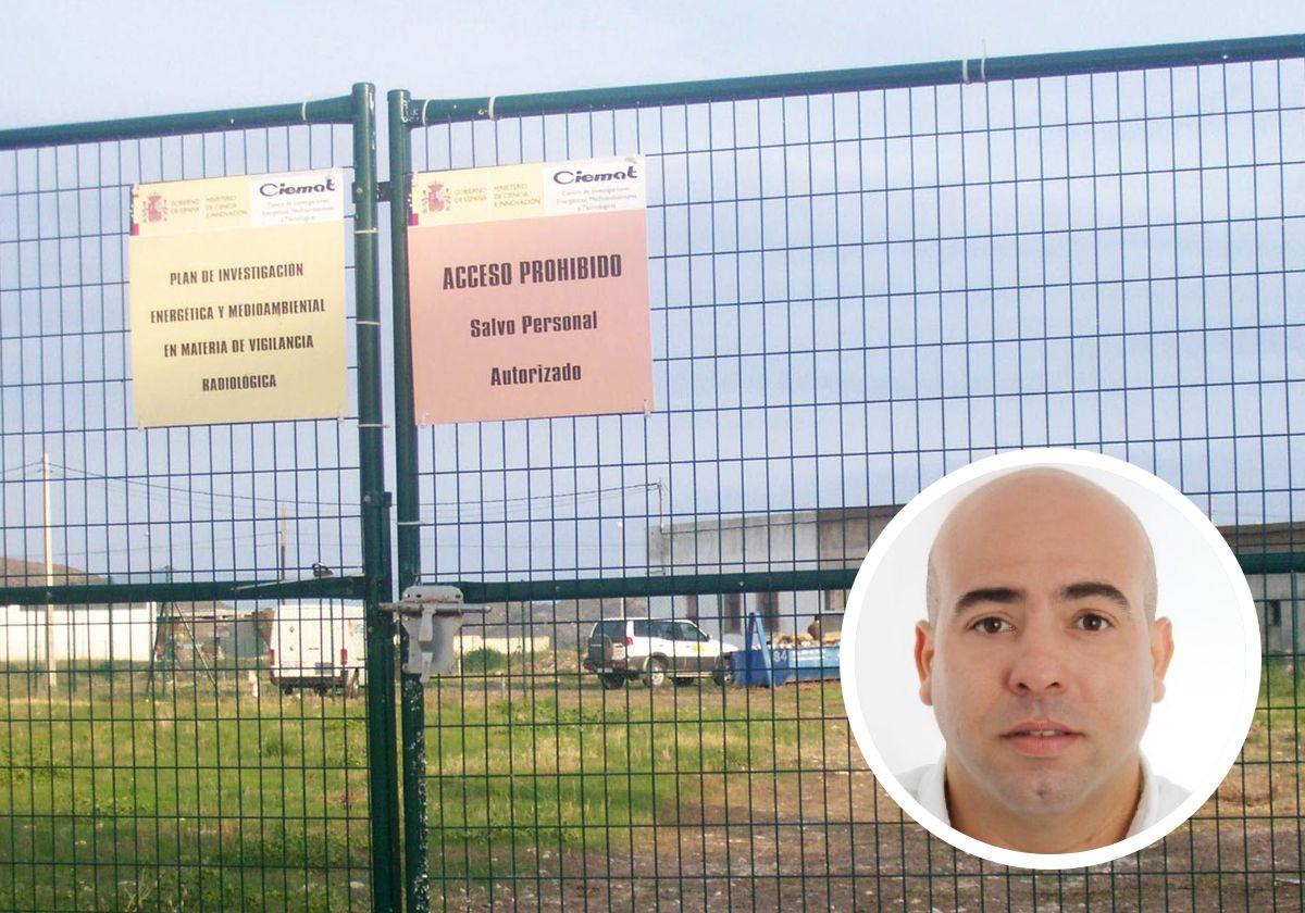 El alcalde pedáneo de Palomares, Óscar Velasco, en detalle junto a los terrenos vallados por contaminación.