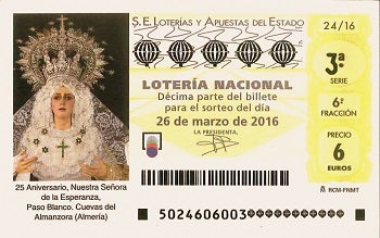 La Macarena de Cuevas será imagen del décimo de Lotería Nacional del 26 de marzo
