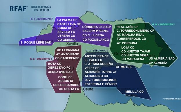 Imagen con la distribución de los nuevos grupos de Tercera División. /RFAF