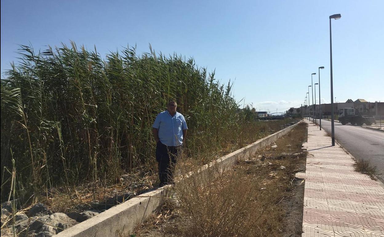 Manolo García, en un tramo claramente urbano de una rambla invadida por la vegetación. 