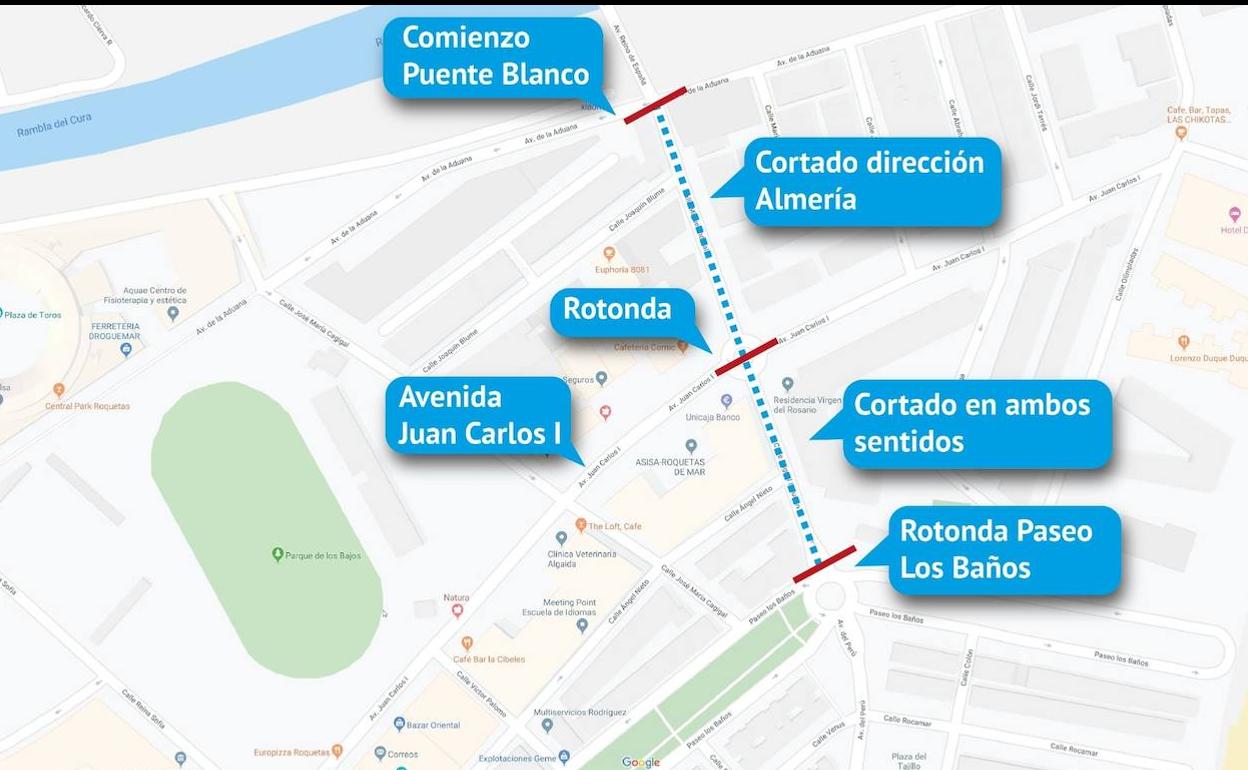 Corte de tráfico este sábado del acceso de Roquetas a Las Salinas por la calle Miguel Induráin