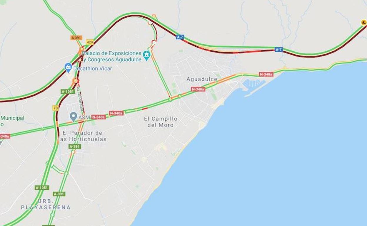 Atasco en Almería: Colas en la A7 en dirección a la capital desde El Parador
