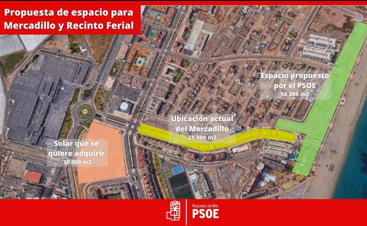 Roquetas de Mar | El PSOE propone ubicar el mercadillo y el recinto ferial en la franja litoral de Las Salinas