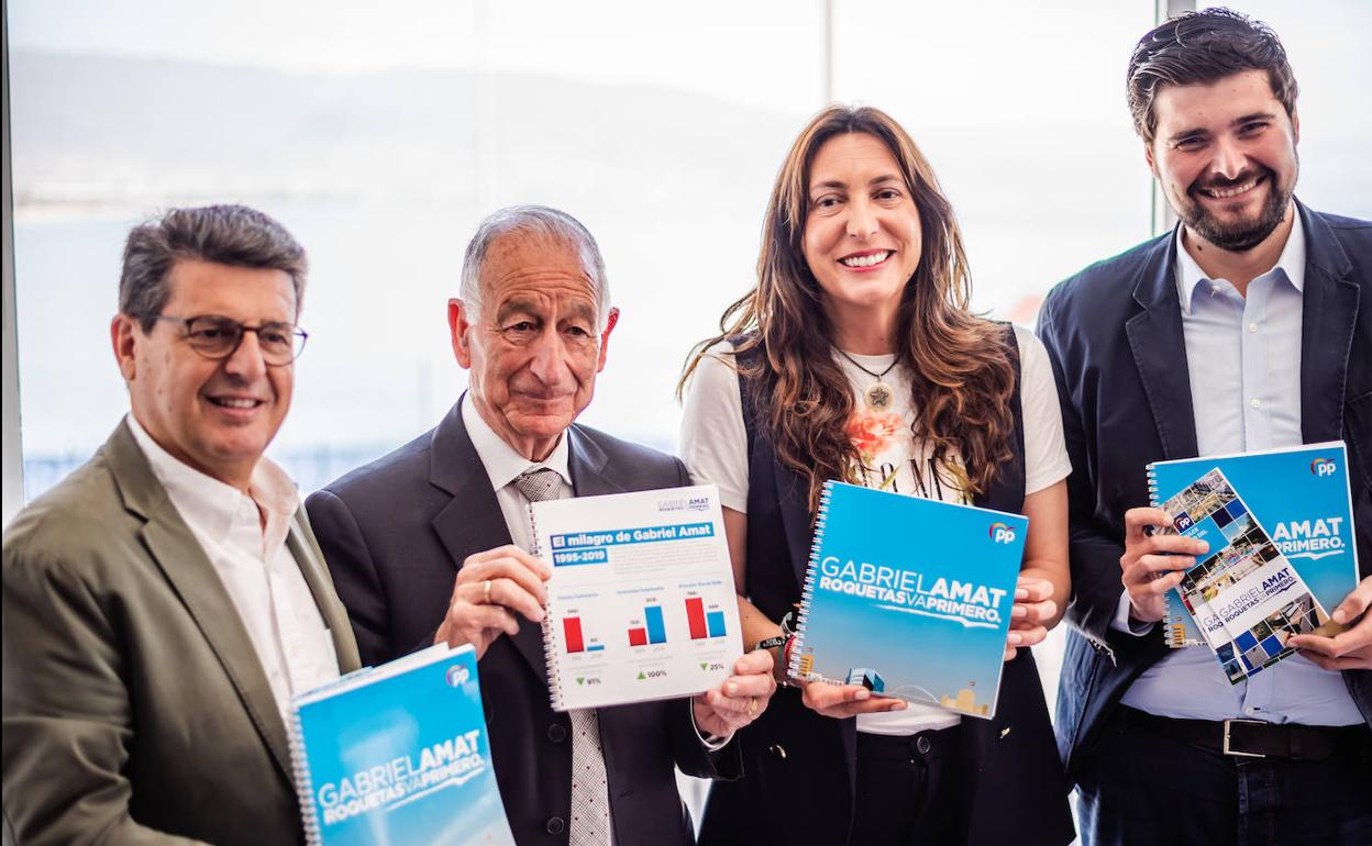 Gabriel Amat y Francisco Gutiérrez (derecha), junto al diputado Juan José Matarí y la dirigente popular Loles López, en la presentación de la campaña de las elecciones municipales de 2019, cuya estrategia dirigió precisamente Francisco Gutiérrez. 