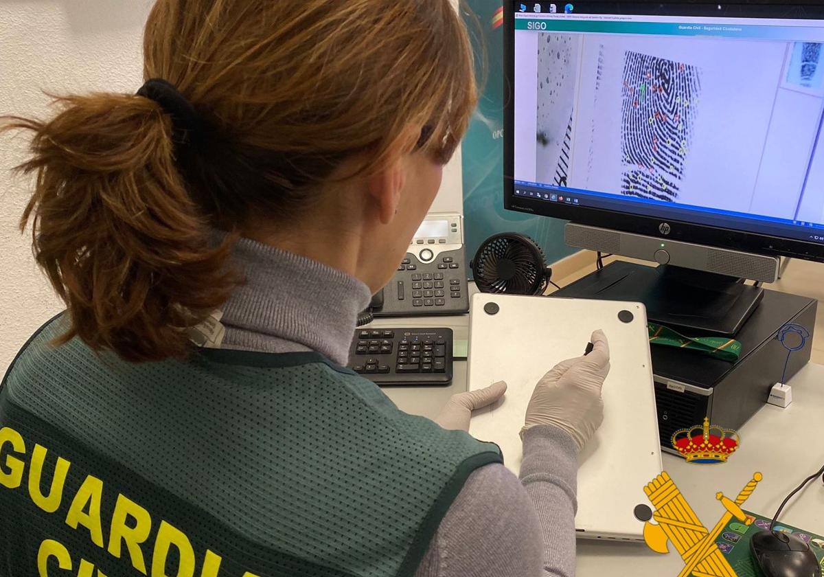 Una agente de la Guardia Civil durante la investigación.