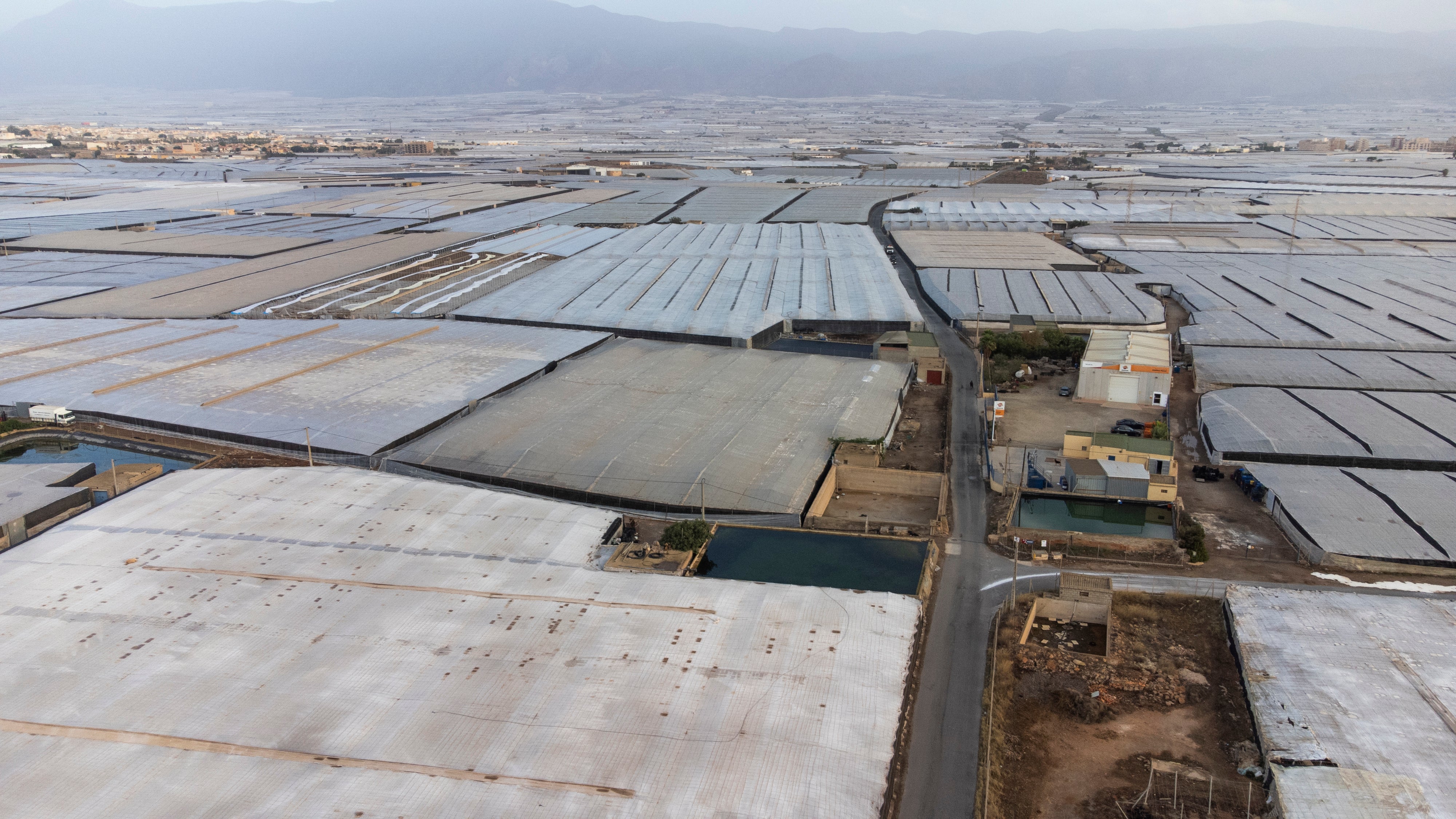 Imagen panorámica de una zona de invernaderos en la localidad de Roquetas de Mar.