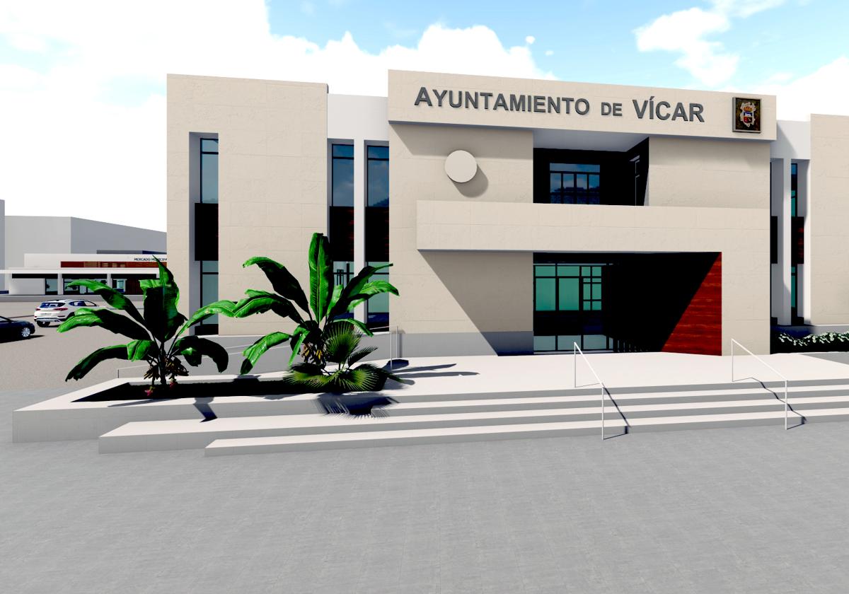 Boceto de cómo quedaría el Ayuntamiento de Vícar con las obras de la reforma integral en Puebla.