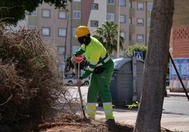Un trabajador se encarga de limpiar una de las zonas de Roquetas.