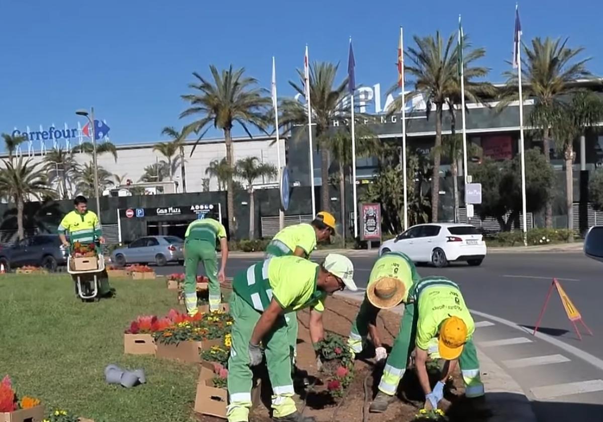 Roquetas realiza labores de jardinería en la rotonda cercana al centro Gran Plaza