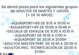 Mañana se abre uno de los cursos para la Piscina Municipal de Vícar.