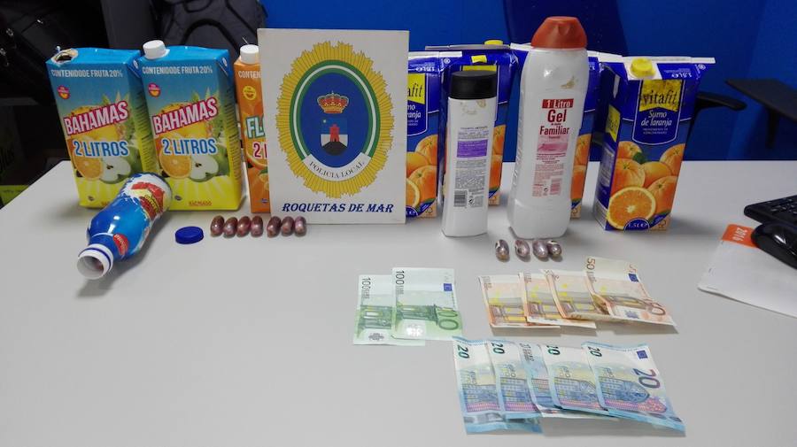 Incautados en Roquetas once kilos de hachís escondidos en botes de champú y bricks de zumo