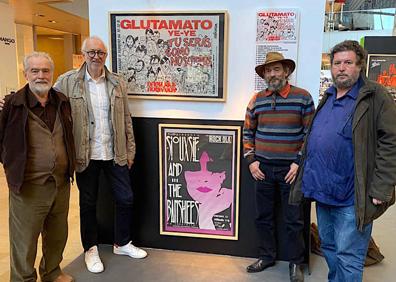 Imagen secundaria 1 - Gonzalo Garcia Pelayo (productor musical y director de cine), Lorenzo Rodríguez, Javier Garcia-Pelayo (mánager y escritor) y Pedro G. Romero (comisario editor del Museo Nacional Reina Sofía).
