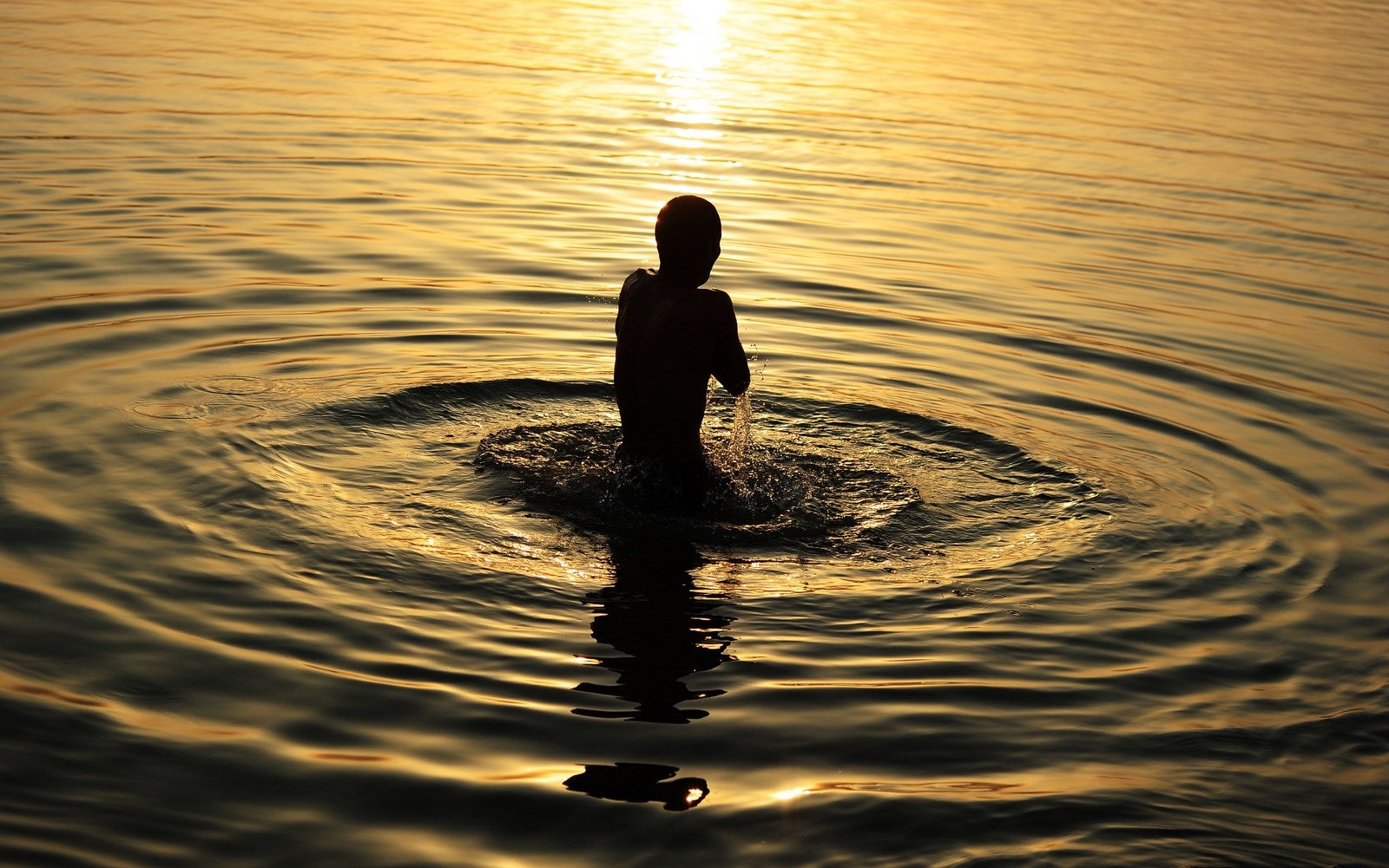 Un devoto hindú se baña en Sangam, la confluencia de los ríos Ganges, Yamuna y Saraswati.