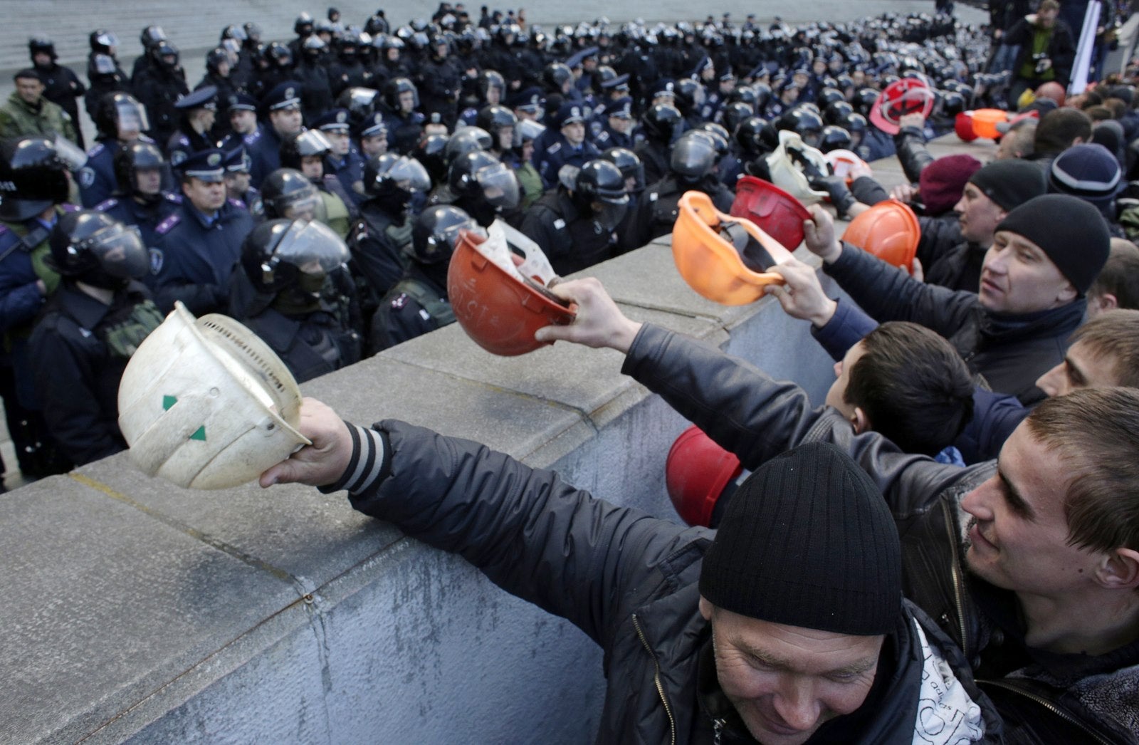 Mineros del carbón de Ucrania protestan al gobierno en Kiev.