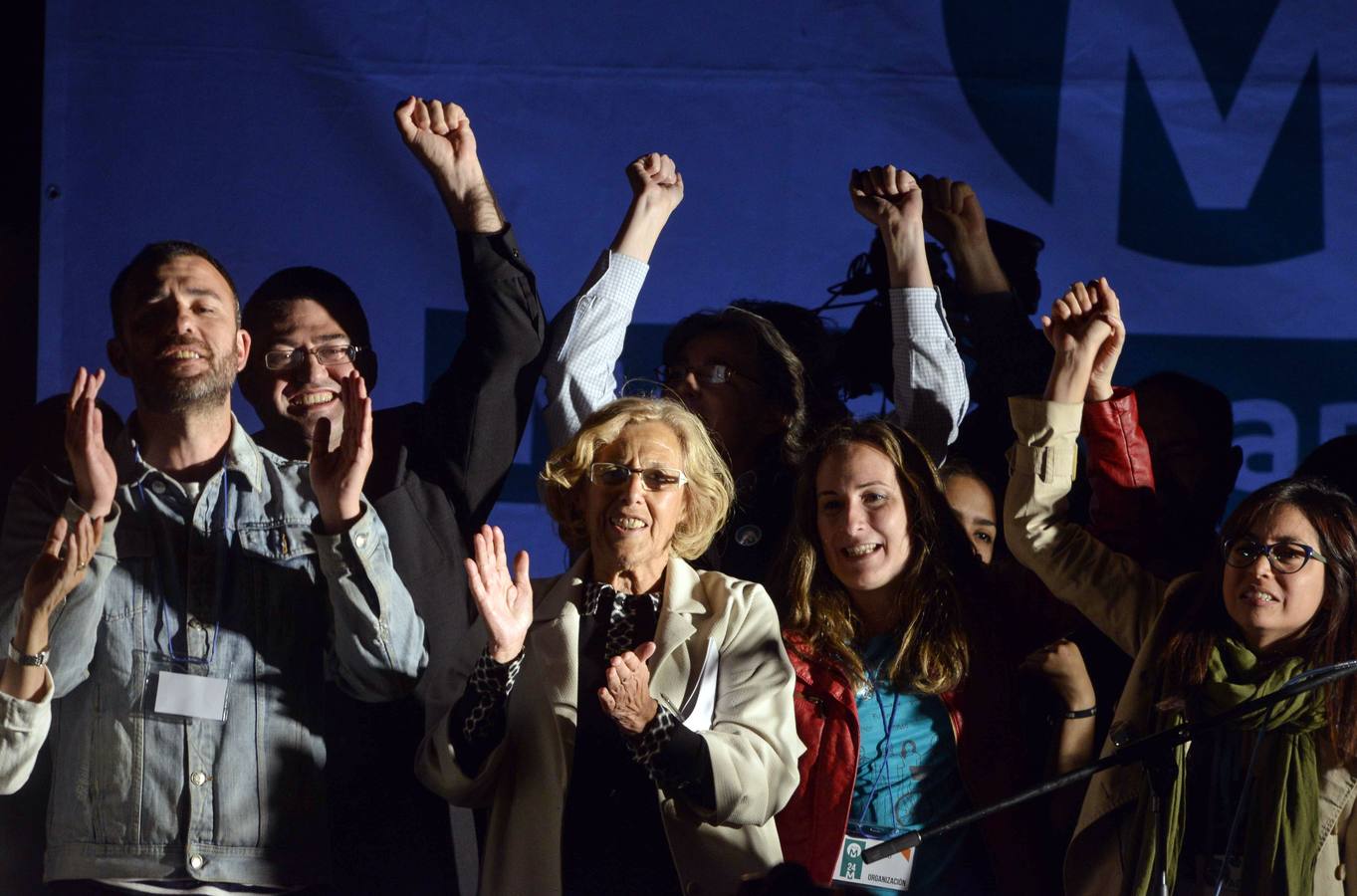 Manuela Carmena celebra el gran resultado de Ahora Madrid en el Ayuntamiento de Madrid, con 20 concejales.