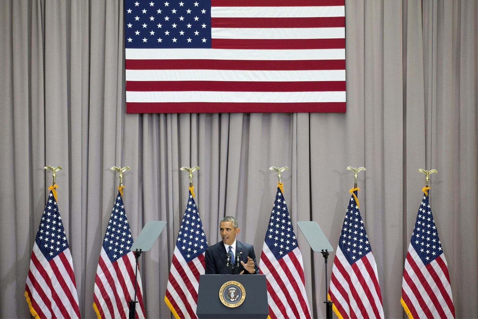 El presidente estadounidense Barack Obama durante su intervención en la visita a la American University de Washington, Estados Unidos.