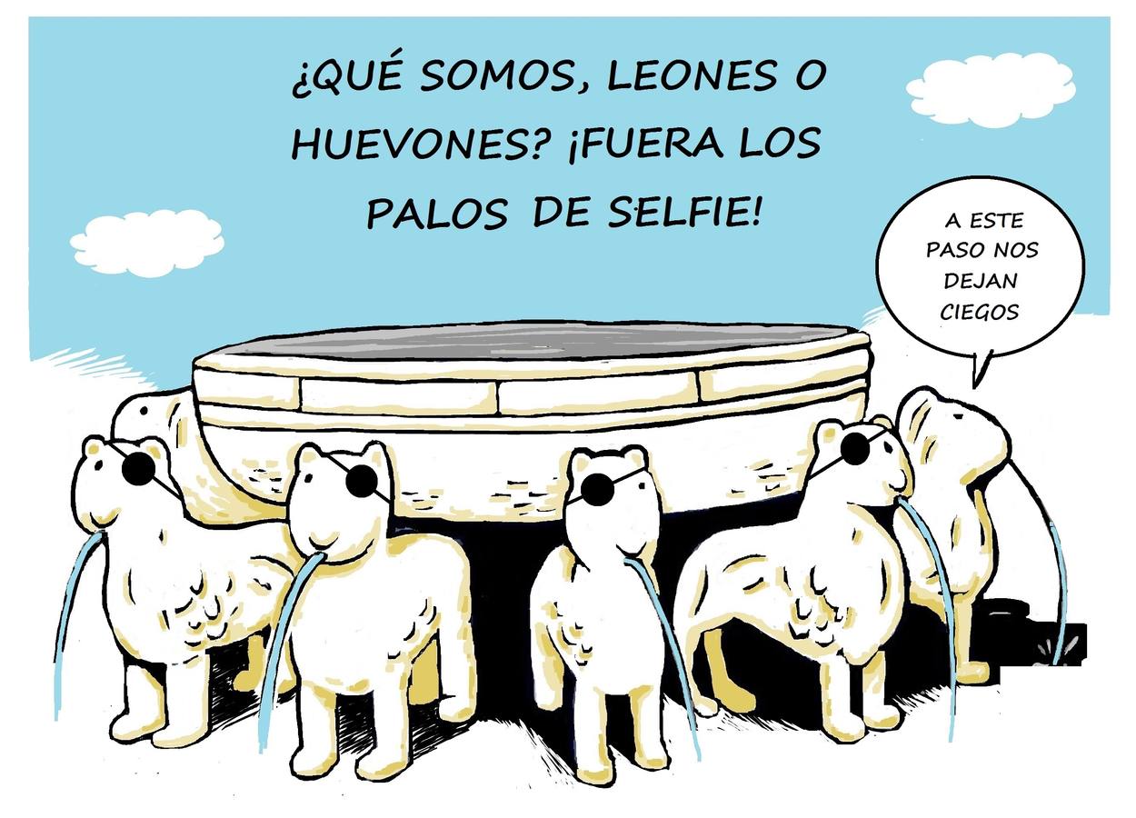 Tiene la cosa cojones con el dichoso 'palico', que en la Alhambra a los leones, tapados por cabezones, muchos hagan sus foticos.