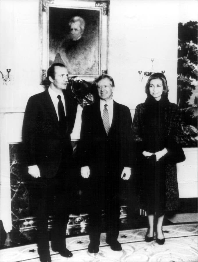 Don Juan Carlos y doña Sofía, durante la visita que Jimmy Carter efectuó a España en 1980.