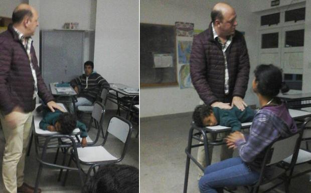 Un profesor duerme al hijo de una alumna para que ella pueda atender en clase