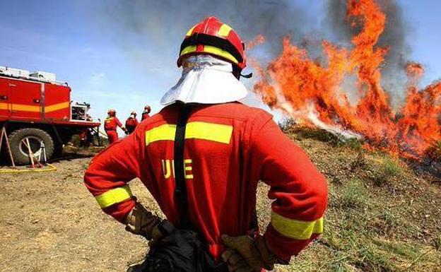 Miembros de la UME y el Infoca, en el incendio de Quesada de 2015.