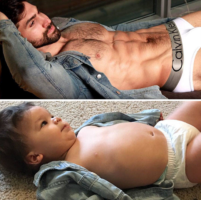 Esta madre se burla de su hermano modelo haciendo que su bebé recree sus poses