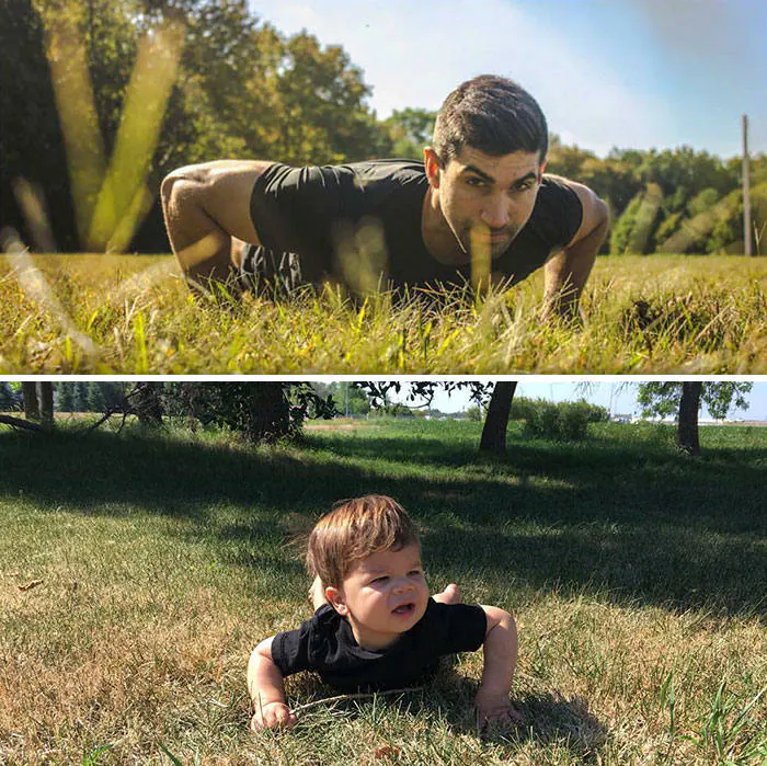 Esta madre se burla de su hermano modelo haciendo que su bebé recree sus poses