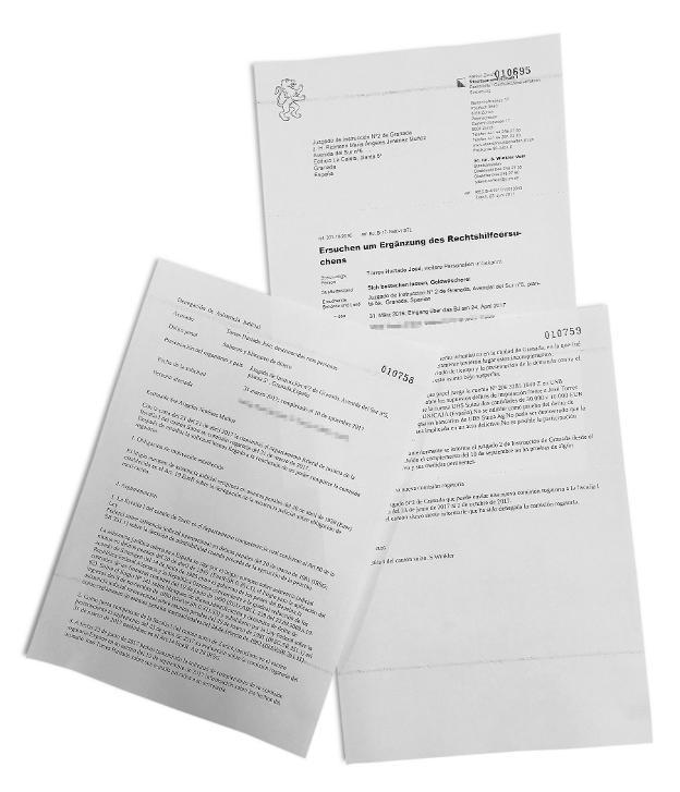 Comisión Rogatoria. En la pieza separada que ya no está secreta constan estos documentos de la fiscalía de Zurich denegando dar datos a la Policía y su traducción al español.